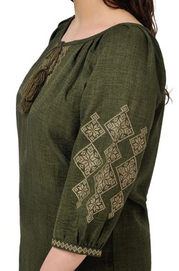 Жіноча вишиванка Слобожаночка з матеріалу льон "Бохо" (хакі)