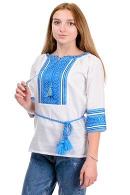 Блуза для девочки "Вышиванка" (голубой жаккард)
