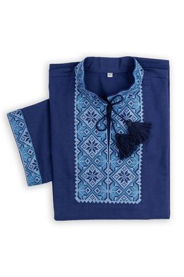 Детская вышиванка для мальчика с коротким рукавом Казачок (синий)