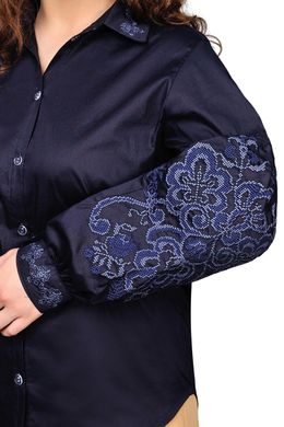 Женская коттоновая вышиванка с вышивкой (темно-синий)