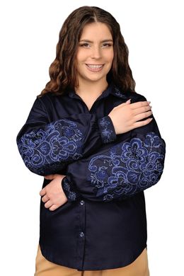 Женская коттоновая вышиванка с вышивкой (темно-синий)