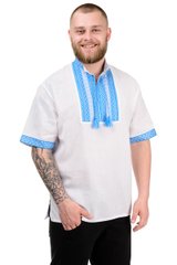 Рубашка мужская "Вышиванка" с коротким рукавом (голубой жаккард)
