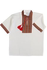 Літня рубашка "Вишиванка" для хлопчиків (червоно-жовтий жаккард)