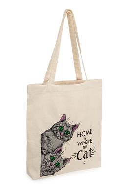 Эко-сумка шопер с вышивкой "Cats" (бежевый)
