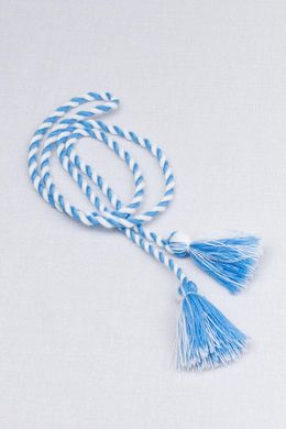 Двокольоровий шнурок з китицями (біло-блакитний)