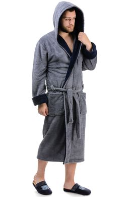 Мужской халат велсофт (серый с синим)