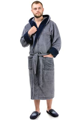 Мужской халат велсофт (серый с синим)