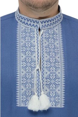 Вишита сорочка чоловіча з льону Модерн (блакитна с білою вишивкою)