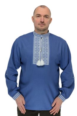Вышитая сорочка из льна мужская Модерн (голубой с белой вышивкой)