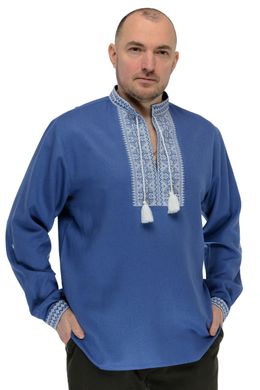 Вишита сорочка чоловіча з льону Модерн (блакитна с білою вишивкою)