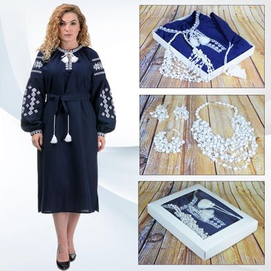 Подарочный набор "Ивана Купала" платье вышиванка (темно-синий)