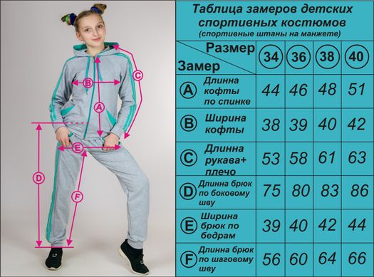 Спортивный костюм для девочки (меланж с мятными лампасами)