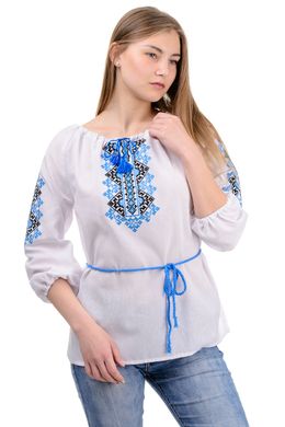 Блуза-вышиванка Украиночка лен-габардин (голубая вышивка)