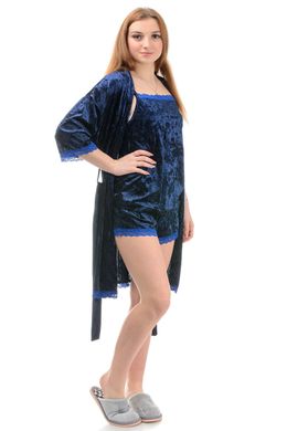 Комплект женской пижамы с пеньюаром (темно-синий)