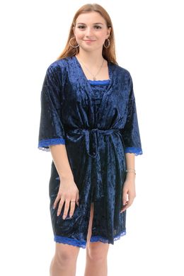 Комплект жіночої піжами з пен'юаром (темно-синій)