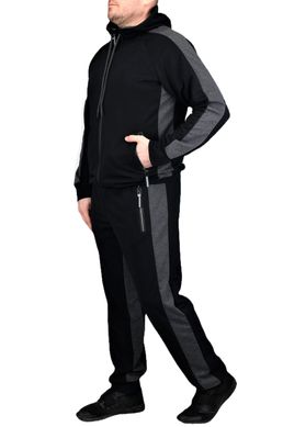 Трикотажный спортивный костюм с капюшоном (черный+антрацит)