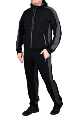 Трикотажный спортивный костюм с капюшоном (черный+антрацит)