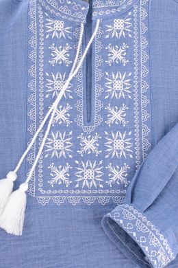 Детская вышиванка Орнамент из материала лен-штрих (голубой)