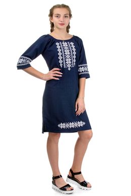 Современное платье с вышивкой(темно-синий)