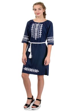 Современное платье с вышивкой(темно-синий)