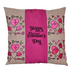 Подушка з вишивкою "Happy Valentines Day" (бежевий+рожевий)