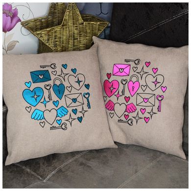 Декоративная подушка с вышивкой "Love" (бежевый+голубой)