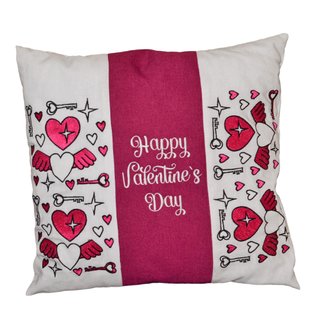 Подушка с вышивкой "Happy Valentines Day" (белый+розовый)