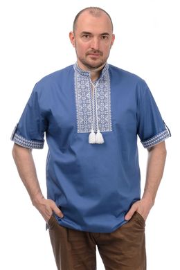 Вышиванка с коротким рукавом мужская (голубая с белой вышивкой)