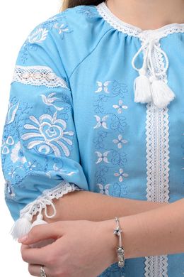 Современное платье-вышиванка Кружево (голубой)