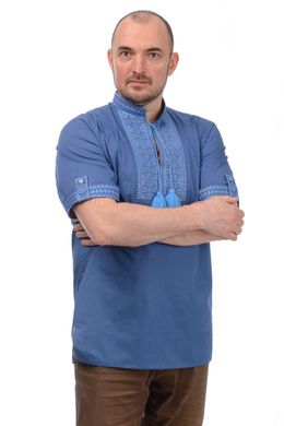 Сорочка вышиванка с коротким рукавом мужская (голубая)