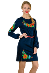 Платье вышиванка Калина (темно-синий)