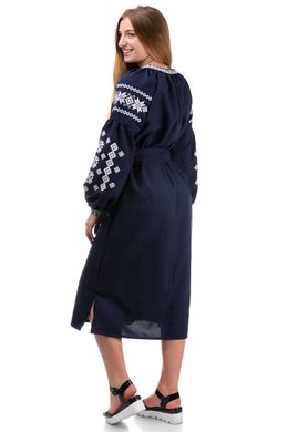 Сучасна сукня-вишиванка Івана-Купала (темно-синій)