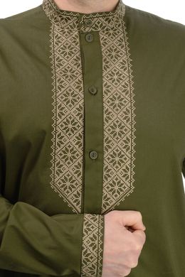 Коттоновая сорочка с вышивкой (хаки)