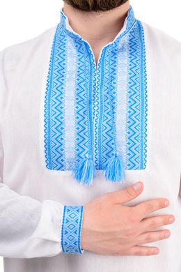 Современная рубашка с длинным рукавом "Вышиванка" (голубой жаккард)