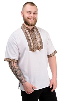Рубашка мужская с коротким рукавом "Вышиванка" (бежевый жаккард)