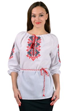 Женская вышиванка Украиночка лен (красная вышивка)