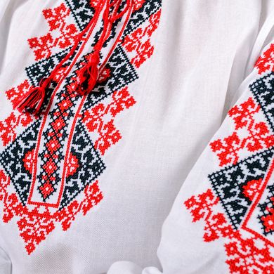 Женская вышиванка Украиночка лен (красная вышивка)